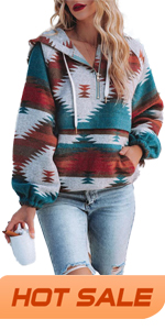 Womens Aztec Print Pattern Western Ethnic Half Zip Long Sleeve Pullover Hoodie Sweatshirt