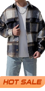 Mens Casual Warm Plaid Wool Blend Jacket Fleece Relaxed Fit Snaps Long Sleeve Shacket Shirt Coat