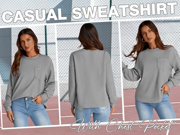 Fall Winter Tops Womens Pullover Sweatshirts Long Sleeve Tops Loose Crew Neck Sweatshirt