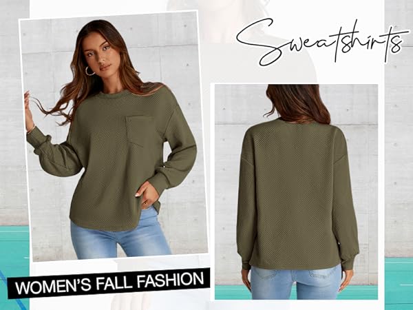 Casual Loose Fit Tops Womens Pullover Sweatshirts Long Sleeve Tops Loose Crew Neck Sweatshirt