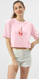 Strawberry Milk Crop Top Cotton Pink T Shirts