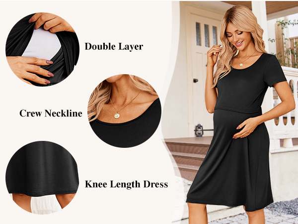 Women''s short sleeve Patchwork Maternity Breastfeeding Dress