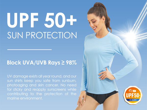 Women''s Sun Shirts UPF 50+ UV Protection Long Sleeve Rash Guard Quick Dry Lightweight