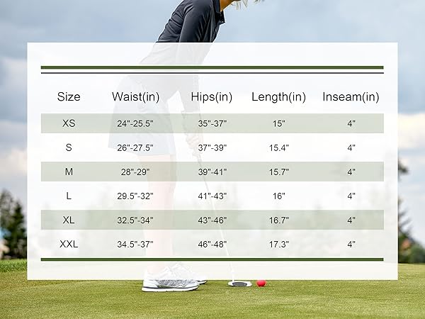 golf skort size chart