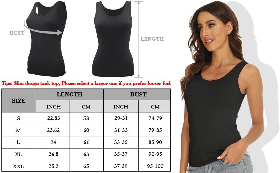 size table for BQTQ women basic tank tops, please refer to the detail carefully