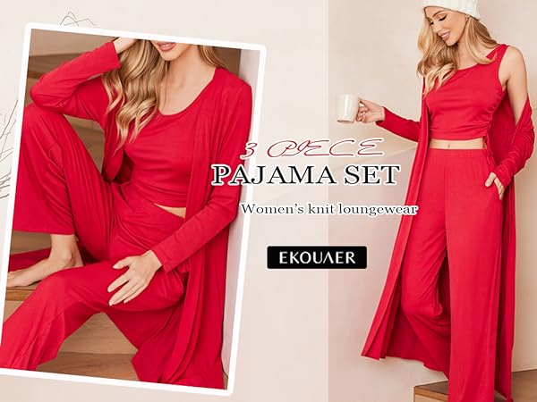 Ekouaer Women''s 3 Piece Knit Lounge Set