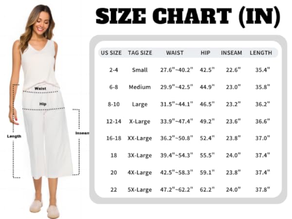 LNX Womens Linen Wide Leg Pant Size Chart