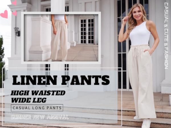 LNX Womens High Waisted Linen Long Pants