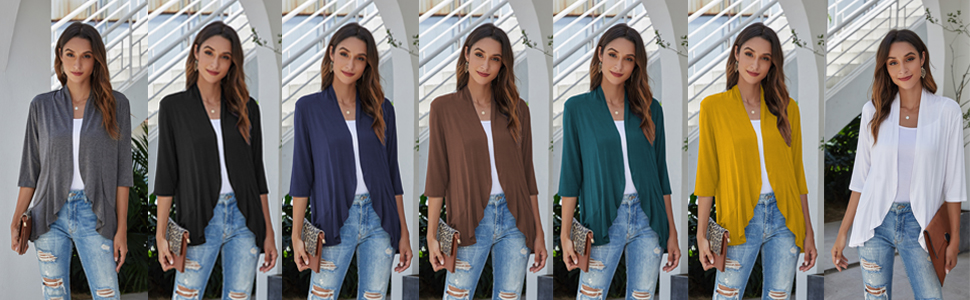 3/4 sleeve womens cardigan sweater open front light cardigan sweater summer duster cardigan shrugs