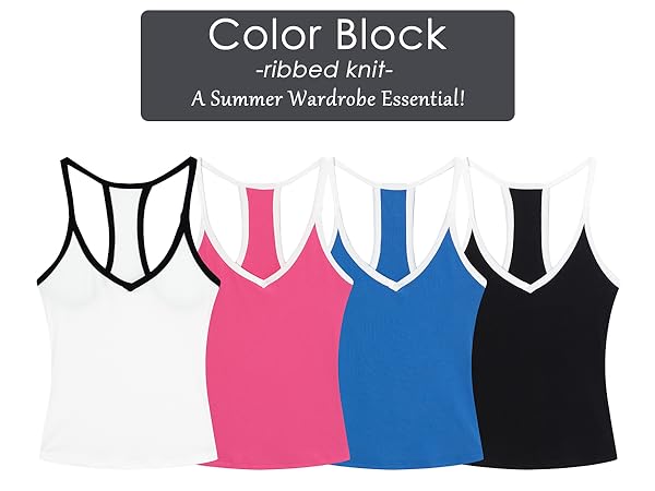 Workout Tops for Women Racerback Basic Tank Summer Camisole V Neck Slim Fit Ribbed Sleeveless