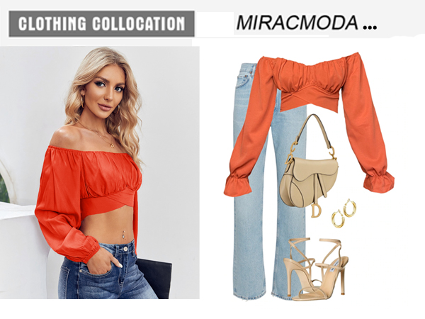 orange red crop top for women