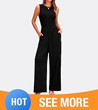 Womens 2024 Summer Sleeveless Crewneck Stretchy One Piece Wide Leg Jumpsuit