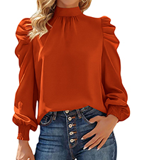 dressy tops for women work mock neck blouses fall puff sleeve tops long sleeve blouses satin tops