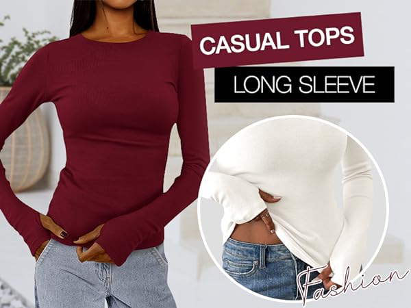 Womens Long Sleeve Shirts Womens Tops Dressy Casual Crew Neck Long Sleeve Tops Workout Tee Shirts