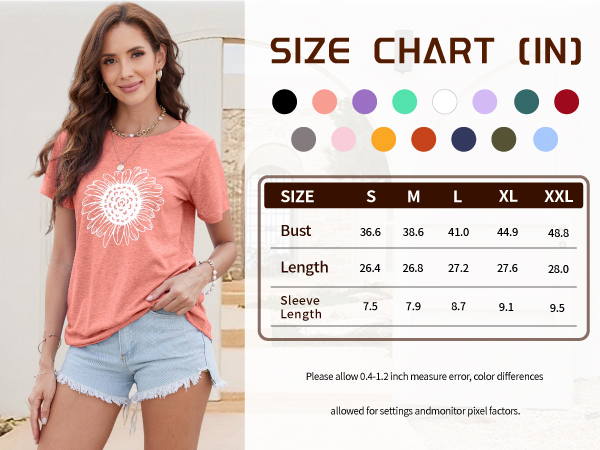 Women&#39;s Summer Short Sleeve Cute Sunflower Graphic Printed Tee Vintage T Shirt Cotton Tops