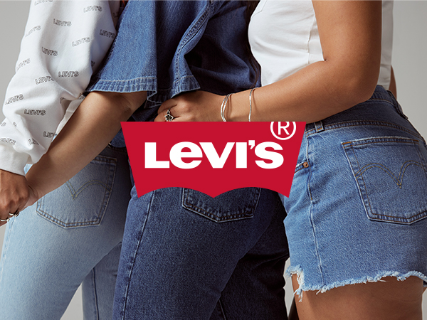 women wearing levi''s jeans with levi''s logo overlay