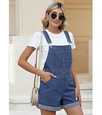 mid-high waisted casual loose denim overall shorts romper for women holiday vacation