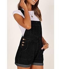 adjustable buckled straps jeans shorts with pcokets relaxed fit denim short jumpsuits for women