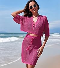 womens 2 piece swimsuit coverup summer beach short sleeve crochet crop top and bodycon skirt sets