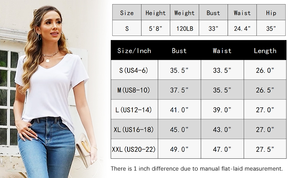 V neck shirts size chart