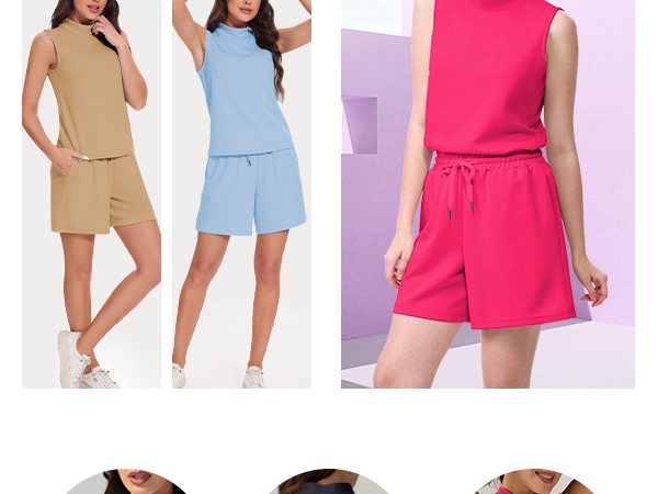 Women''s Summer 2 Piece Outfits Mock Neck Tank Top High Waisted Shorts Lounge Sets