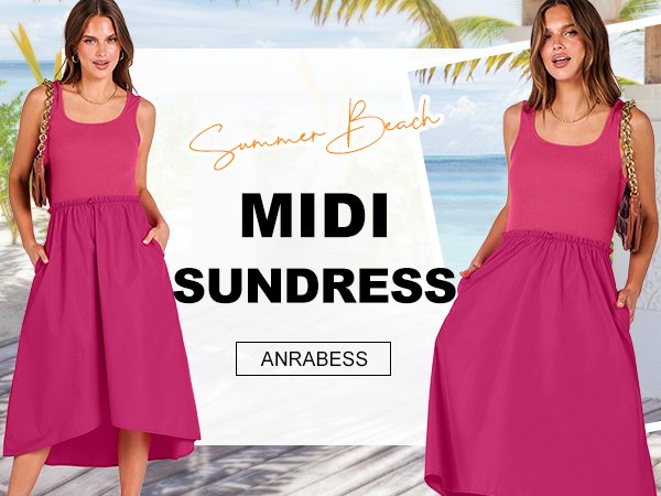  Backless Midi Beach Sundress with Pockets