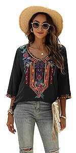 Boho Embroidered Tops Hippie