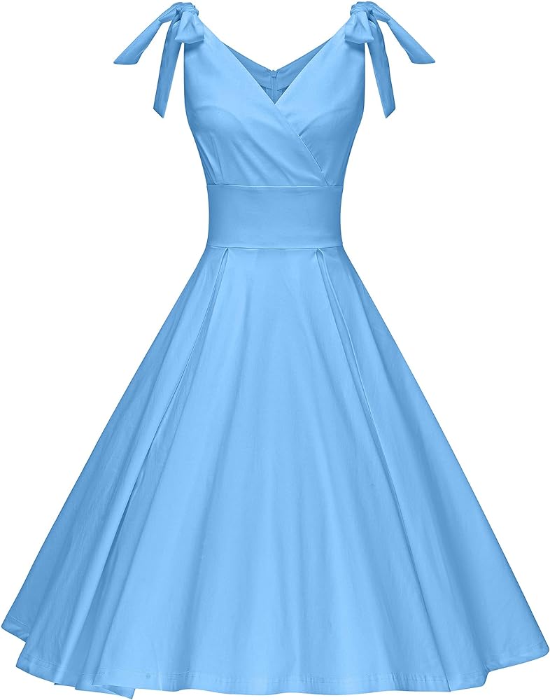 GownTown Women's 1950s V-Neck Adjustable Bowknot Swing Cocktail Dress