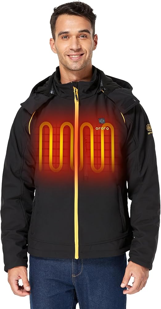 ORORO Men's Heated Jacket with Battery, Heated Coat with Detachable Hood (Charger Not Included)