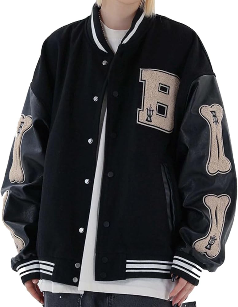 babyhealthy Men's Varsity Jacket College Jacket Stitched leather Unisex Streetwear Vintage Coats with Patch