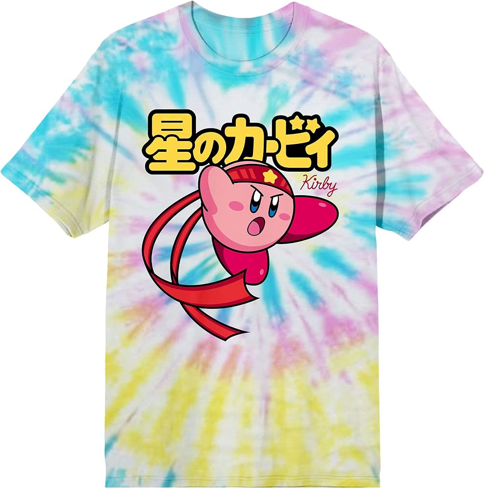 Kirby Anime Cartoon Kick Kanji Tie Dye Graphic Tee Shirt