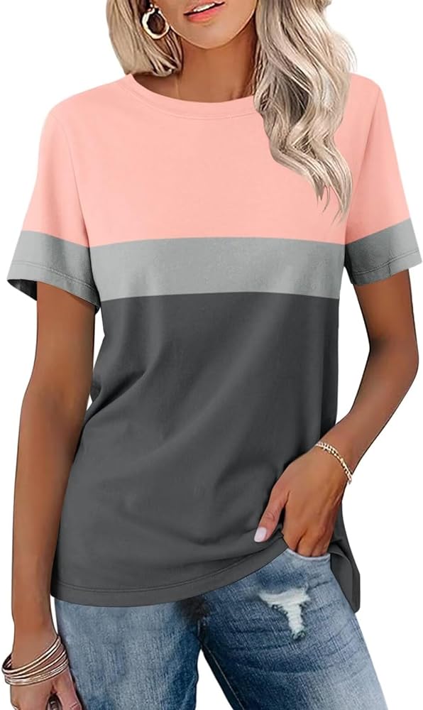 Minetom Women’s T Shirts Color Block Short Sleeve Tops Casual Summer Tees