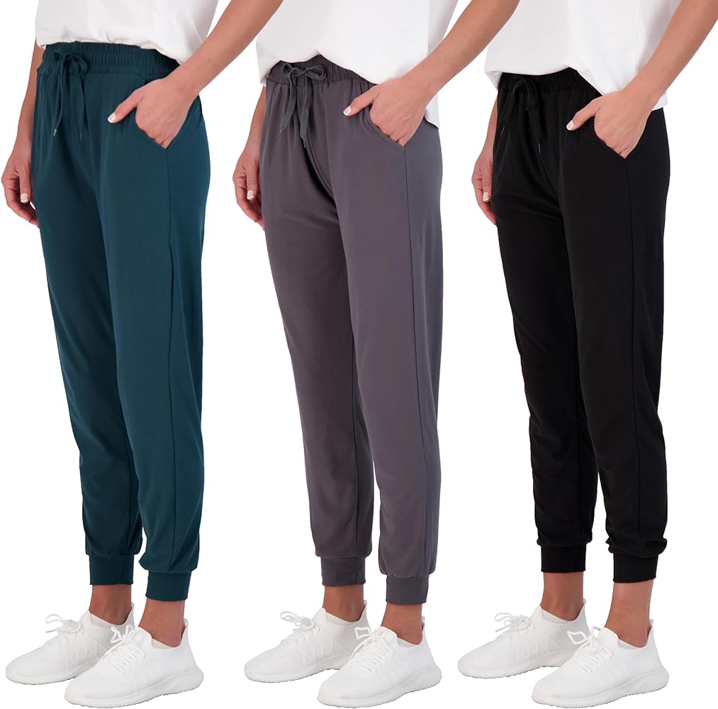 Real Essentials 3 Pack: Women's Ultra-Soft Lounge Joggers Sweatpants Athletic Yoga Pants with Pockets (Available in Plus)