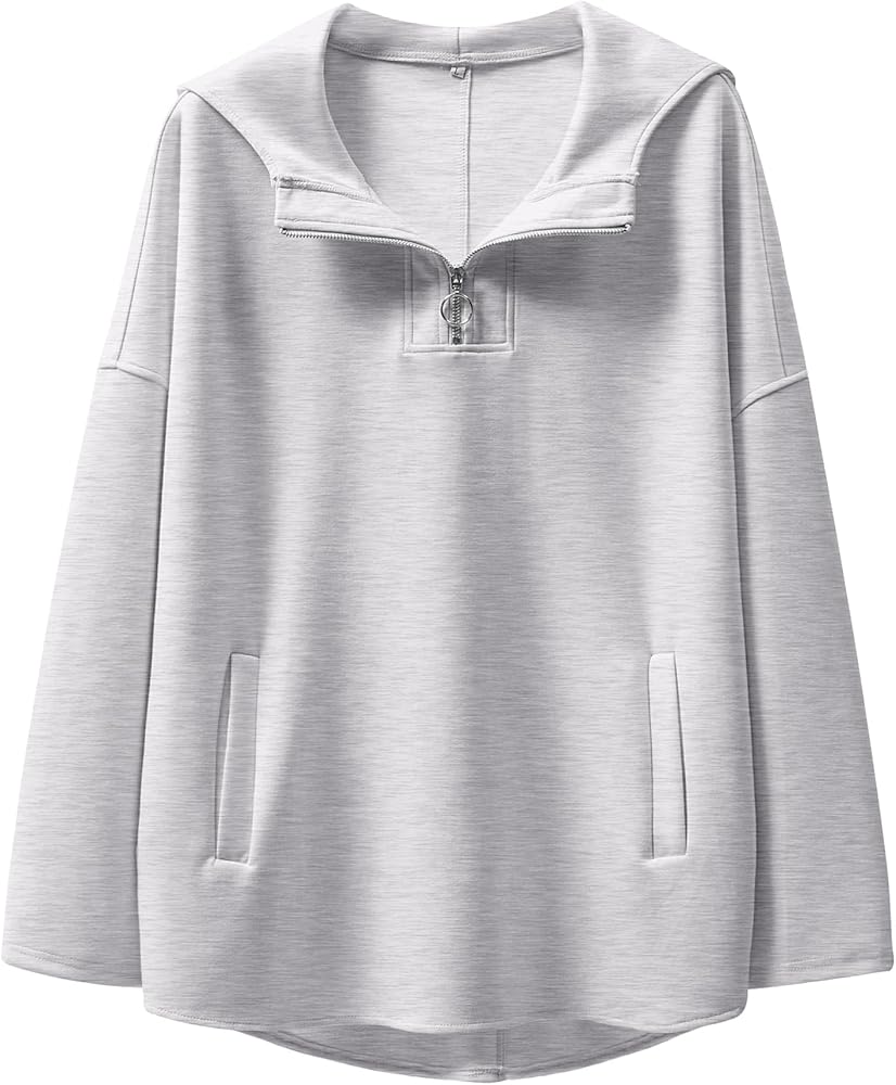 ANRABESS Womens Oversized Hoodie Quarter Zip Sweatshirts 2024 Fall Tunic Pullover Top Trendy Teen Girls Preppy Clothes