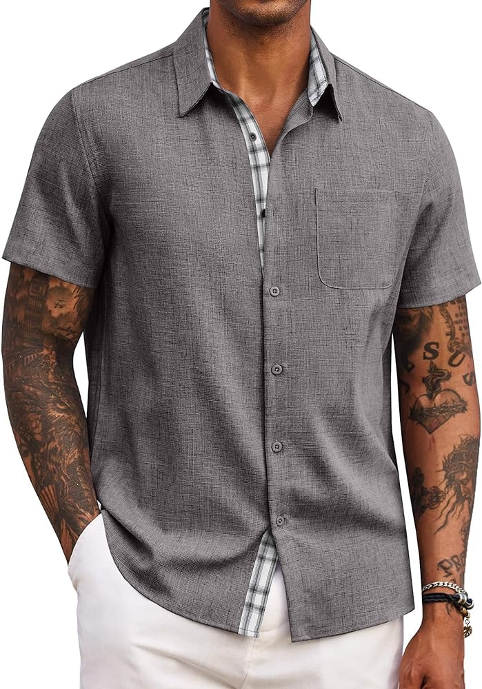 COOFANDY Men's Button Down Shirts Short Sleeve Casual Shirts Summer Beach Shirts Vacation Wedding Shirts with Pocket