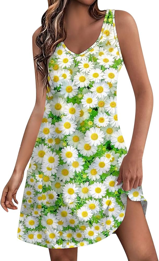 Summer Dresses for Women 2024, Boho Floral Flower Casual Dress, S, 3XL