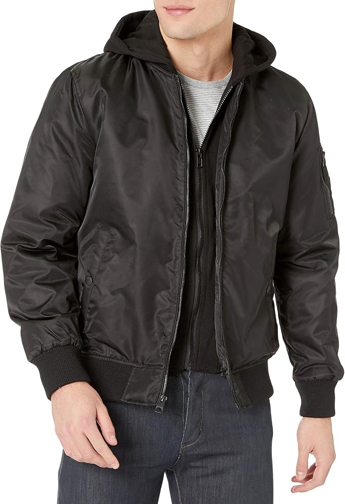 GUESS Men's Hooded Bomber Jacket