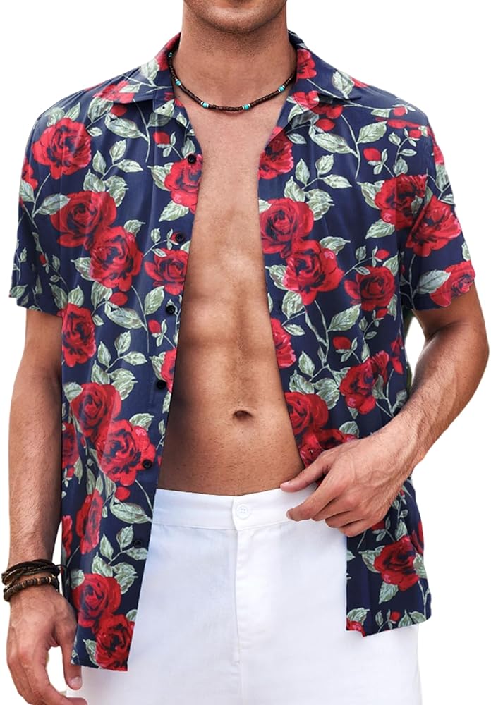 COOFANDY Men's Hawaiian Shirt Casual Short Sleeve Button Down Shirt Summer Beach Shirt