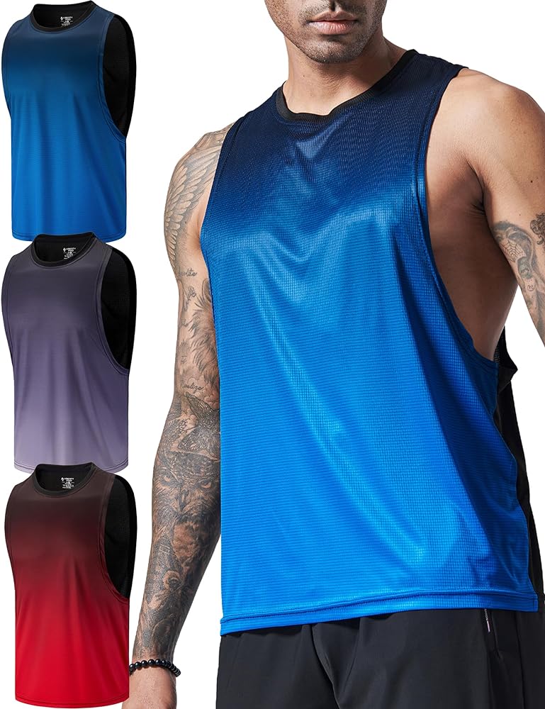 3 Pack Mens Drop Arm Muscle Tank Tops, Gym Bodybuilding Workout Stringers Sleeveless Cut Off Shirts