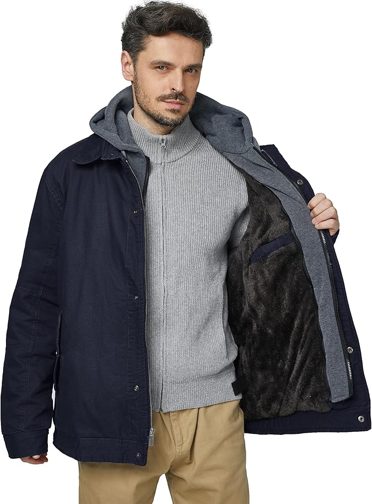 wantdo Men's Warm Winter Cotton Jacket Thicken Fleece Lined Coat Military Jackets with Removable Hood