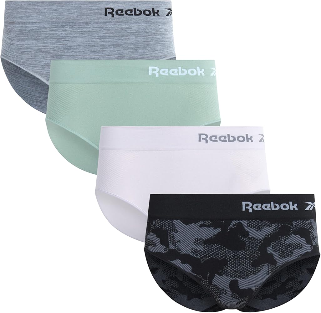 Reebok Women's Hipster Briefs - 4 Pack Breathable Stretch Performance Hipster Panties - Seamless Underwear for Women (S-XL)