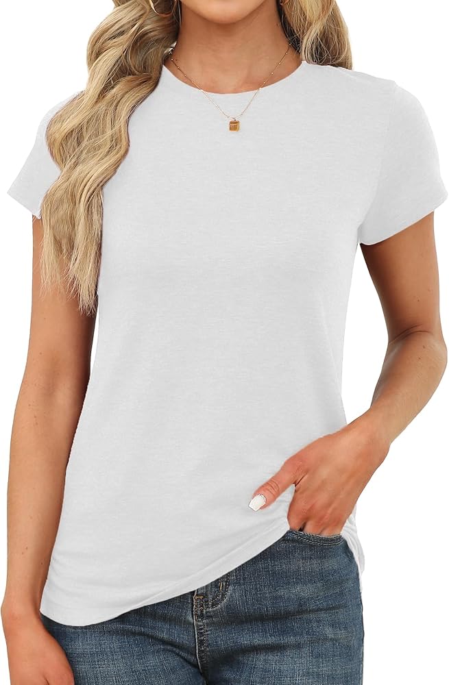 Memorose Womens Short Sleeve Tops Summer T Shirts Round Neck Causal Fashion Basic Tee