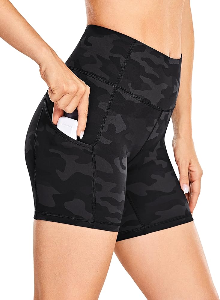 CRZ YOGA Women's Naked Feeling Light Running Shorts 6 Inches - High Waisted Gym Biker Compression Shorts with Pockets