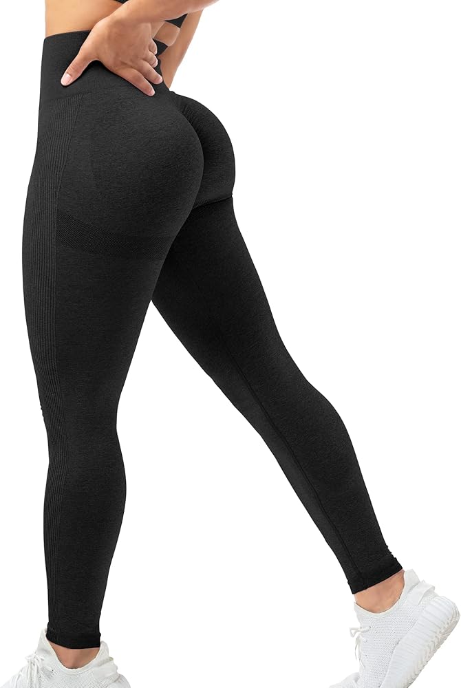 QOQ Womens High Waisted Seamless Workout Leggings Butt Lifting Gym Yoga Pants Booty Scrunch Vital Tummy Control Ruched Tights