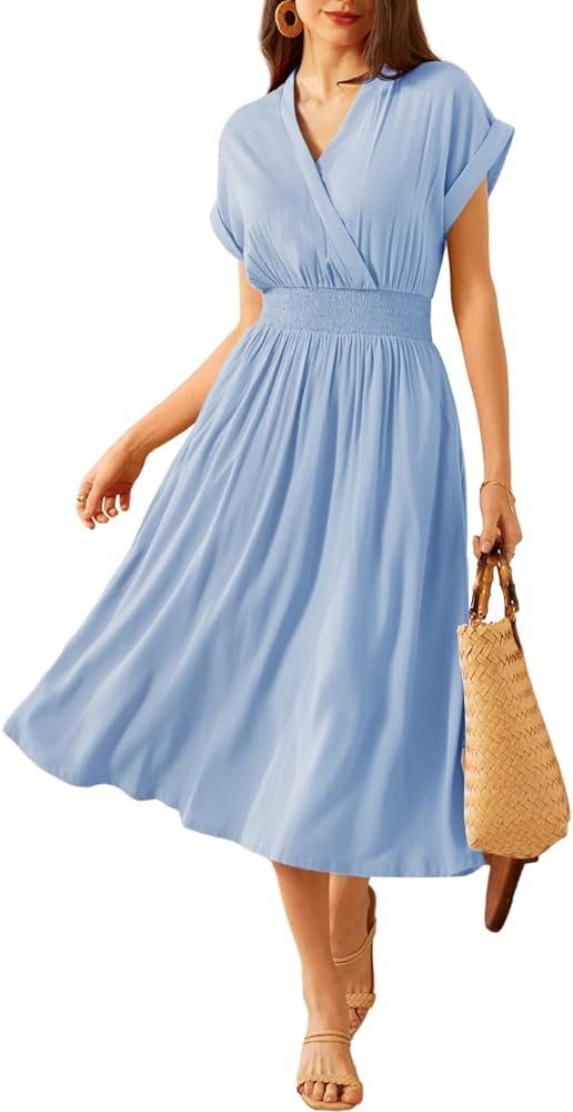 GRACE KARIN Women's Casual Dresses 2024 Summer V Neck A Line Midi Dress with Pockets