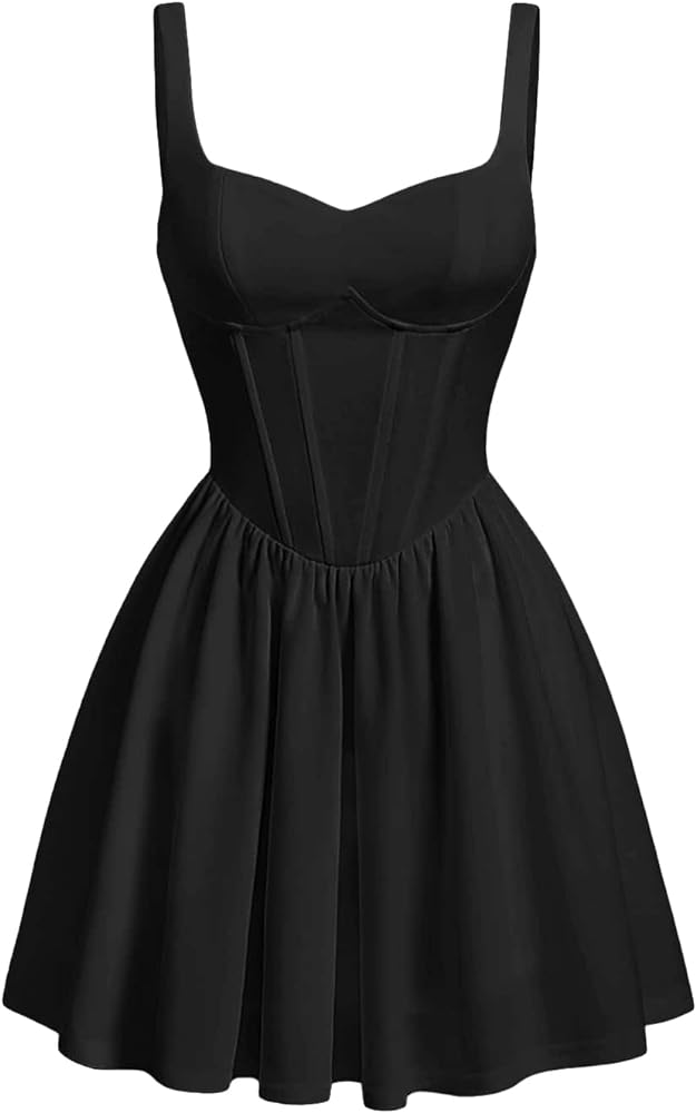 Verdusa Women's Backless Sweetheart Neck Sleeveless High Waist A Line Swing Flared Short Cami Dress