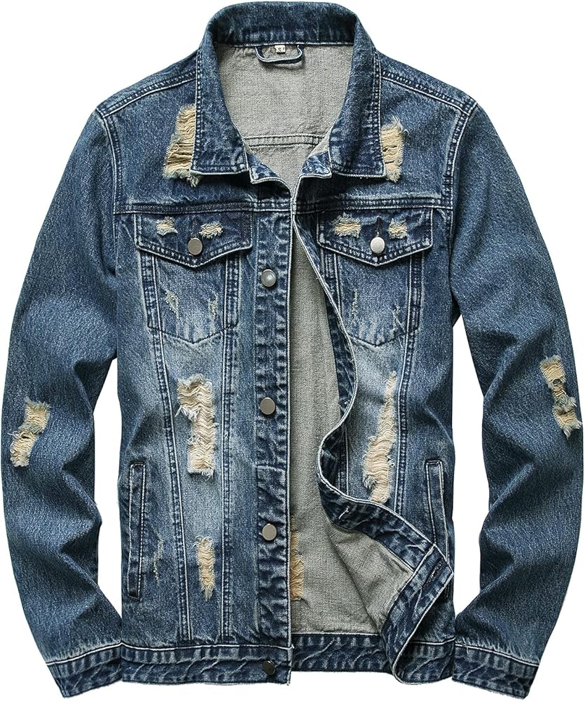 Jean Jacket for Men Slim Fit Ripped Denim Jacket Coat