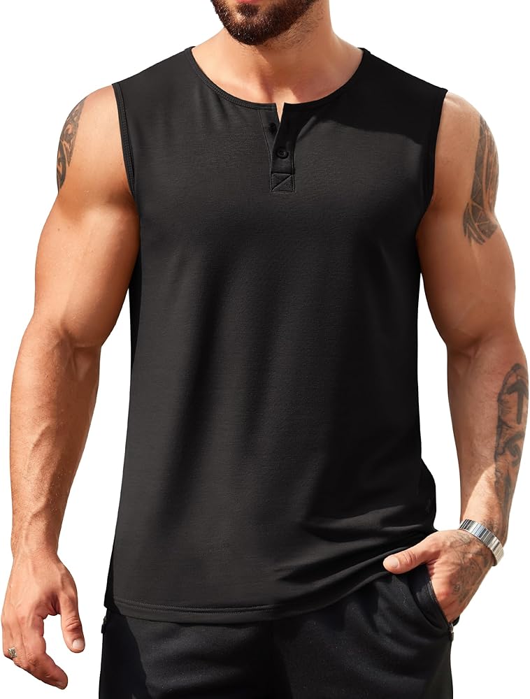 COOFANDY Men's Casual Tank Top Sleeveless Henley Shirts Muscle Fit T Shirt