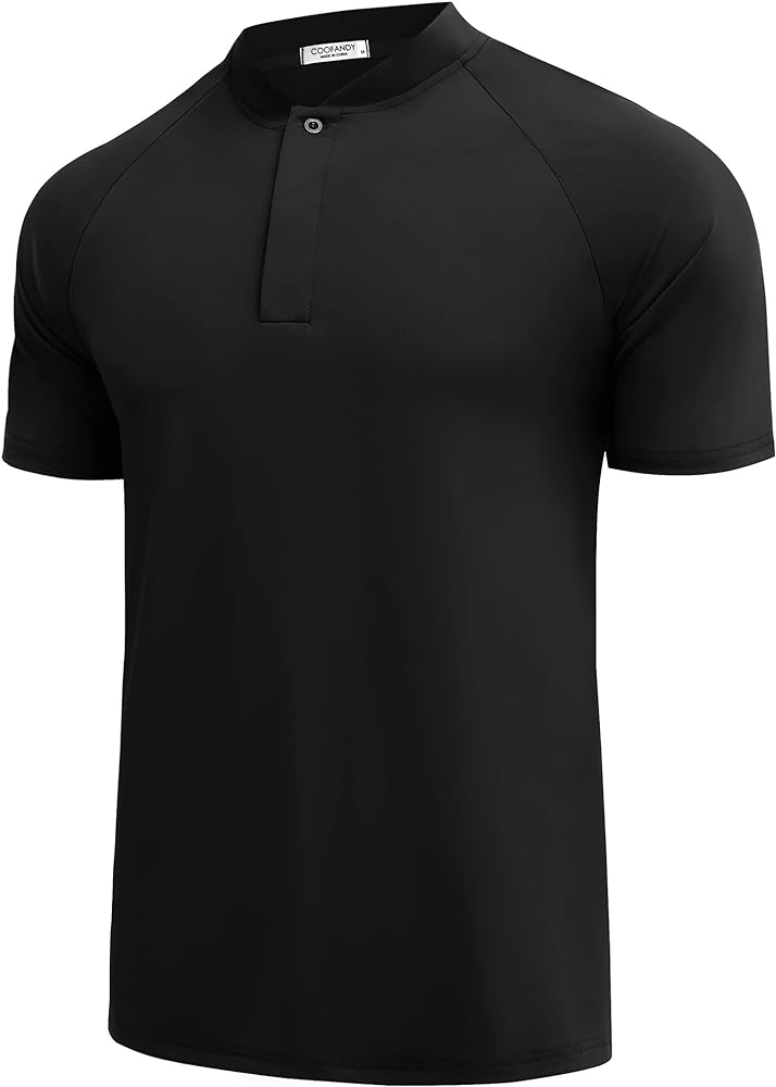 COOFANDY Men's Quick Dry Golf Polo Shirts Short Sleeve Henley Shirt Active Athletic Collarless Sports T Shirts