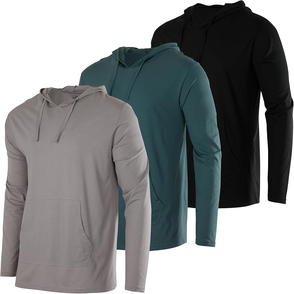 Real Essentials 3 Pack: Men's Cotton Lightweight Casual Pullover Drawstring Hoodie With Pocket (Available In Big & Tall)